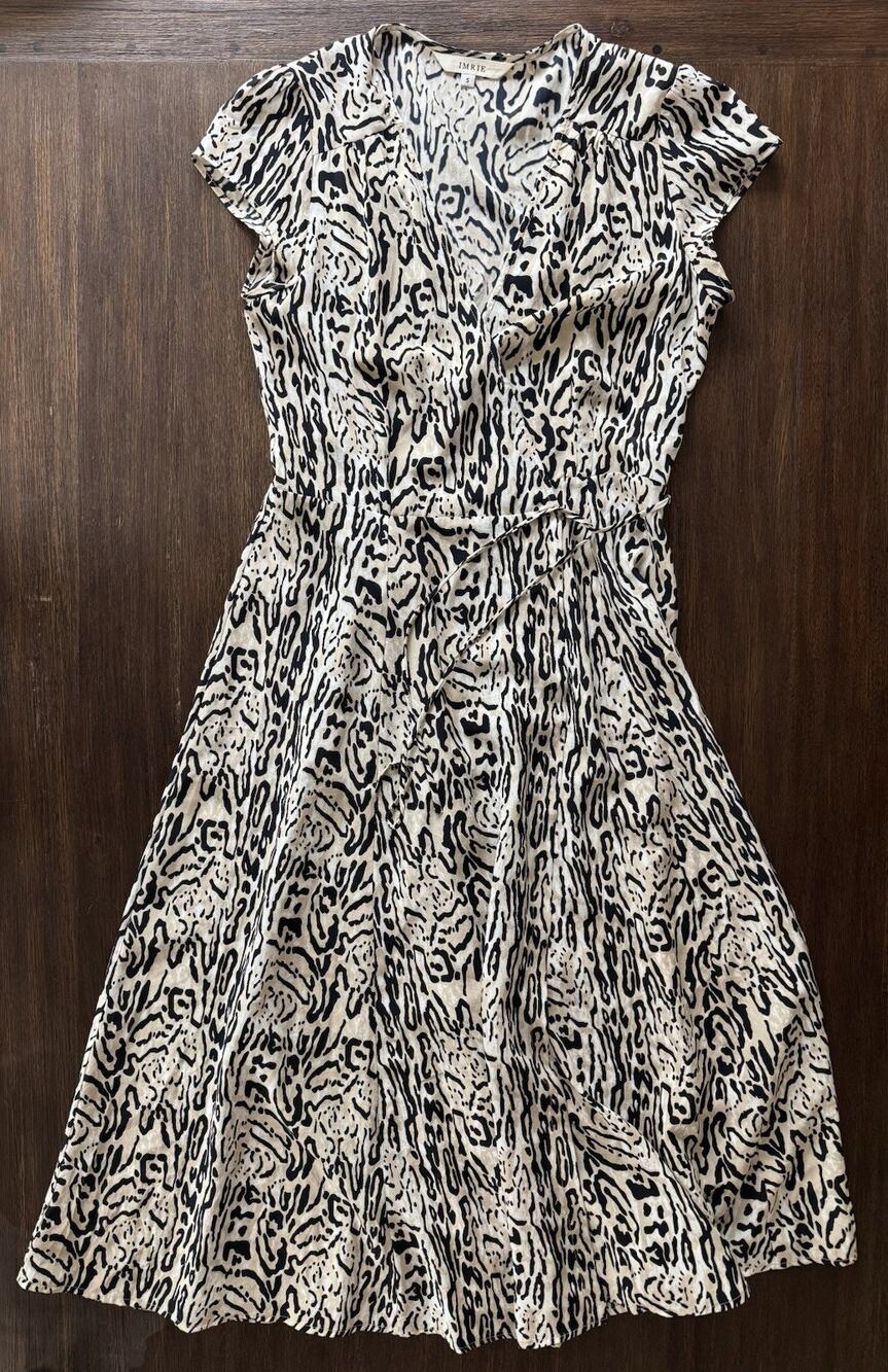 IMRIE 100% Silk Wrap Dress Womens Small Animal Print Cap Sleeve Midi Luxury LA